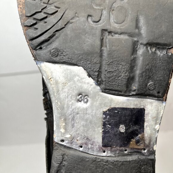 AS98 Leather Moto Boots Size 36 6 6.5 Black Knee High Foldover Cuff Fringe Biker - Picture 11 of 12